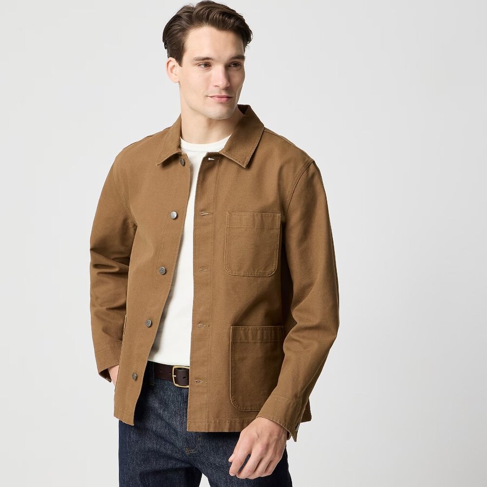 J. Crew Men's Canvas Chore Jacket Dark Flax Brown Style CL297 M
